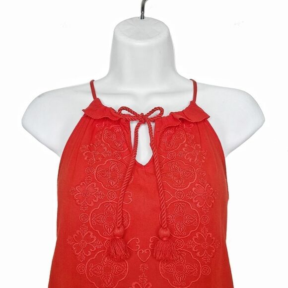 LOFT | Orange Embroidered Twisted Tassel Halter Neck Gauze Top | US XS - Picture 4 of 11